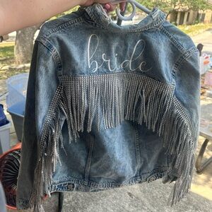 Denim Jacket with Silver Fringe and 'Bride' Design